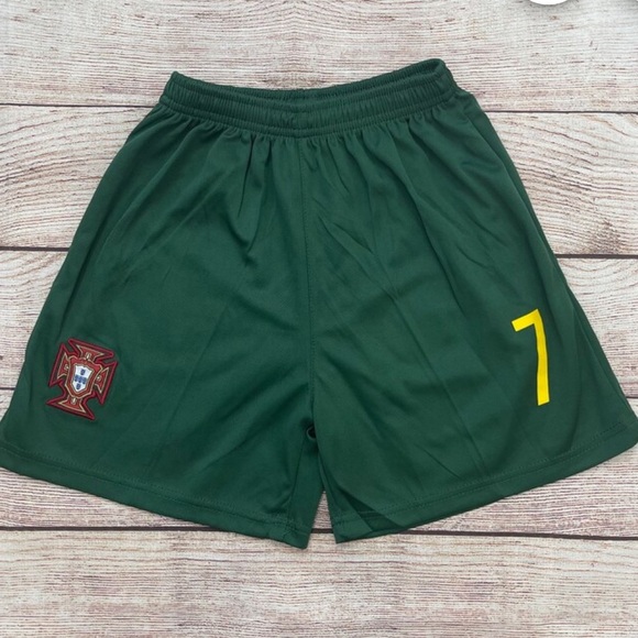 Portugal Renaldo Kids Red and Green Soccer Jersey shorts and top Set - Picture 4 of 6